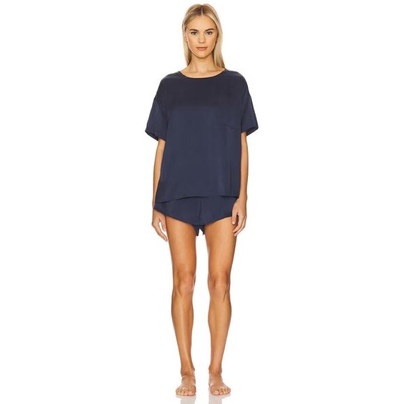 LUNYA Washable Silk Tee Set in Deep Blue Pajama - Picture 1 of 3